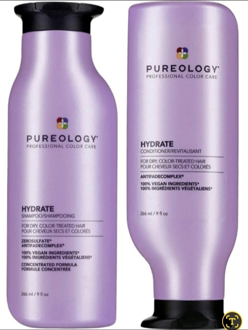 NWT FULL SET Pureology Hydrate Shampoo 226ml& Conditioner 226ml Duo 100% VEGAN
